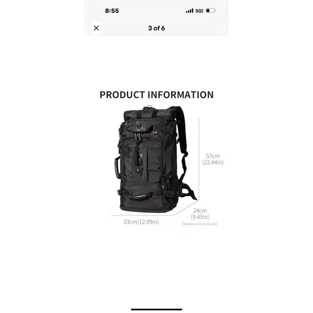 Whitzman Travel ‎ Carry On Backpack Durable Duffle-Large Black Waterproof